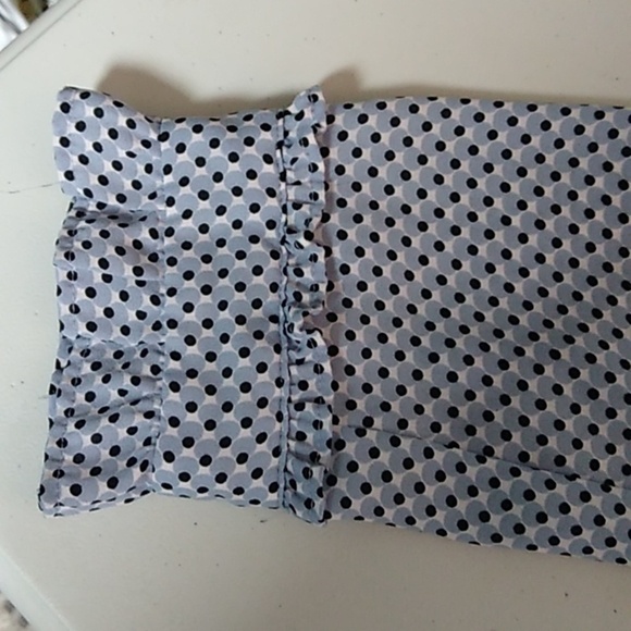 WHO WHAT WEAR BLUE & BLK POLKA DOT, RUFFLE CUFF BUTTON DOWN BLOUSE - Picture 4 of 8